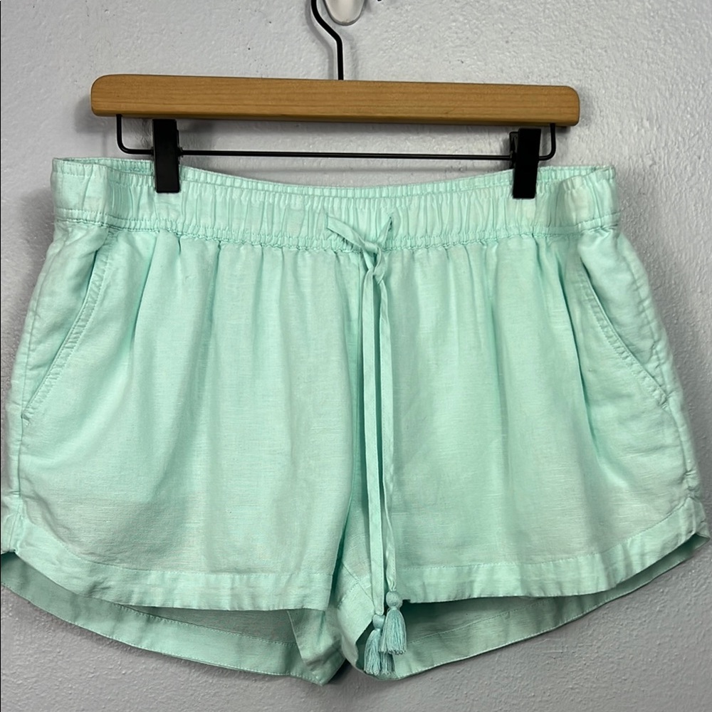 Vineyard Vines Linen Blend Seafoam Green Elastic Drawstring Waist Shorts Large
